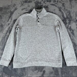 Eddie Bauer Sweater Mens Large Gray Quarter Button Fleece Pullover Outdoors Warm